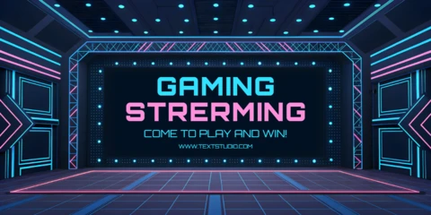 Editable Gaming Stream Template with Neon Design and Stage Background