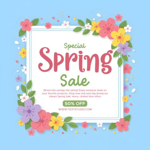 Affiche de marketing pour la vente de printemps avec des coins floraux décoratifs et une promotion limitée dans le temps