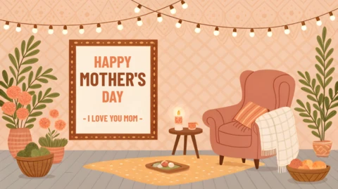 Acogedora plantilla de diseño de tarjeta de felicitación del Día de la Madre en estilo cálido y caprichoso