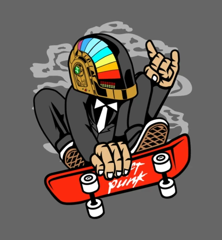 Daft punk skater pop kültürü tişört tasarım şablonu