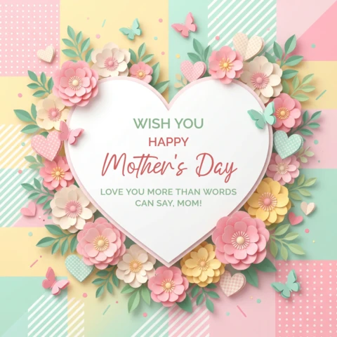 3D Pastel Floral Heart Design Template for Mother's Day Greeting Card
