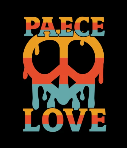 Hippie Peace Love And Peace Sign In Heart T-shirt Design Template