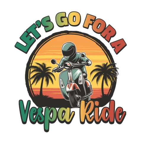 Allons faire une balade en vespa, liberté, plaisir et modèle de design de vêtements d'aventure classiques.