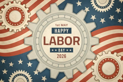 Vintage Labor Day Celebration Design Template with Gears and Patriotic Colors