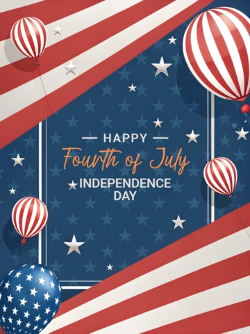 Fourth of July Celebration Template with Patriotic Balloons and Stars Design