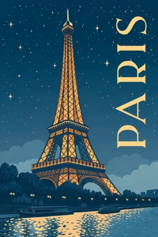 Paris Night Sky Design Template for Travel Posters