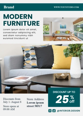 Moderne Möbel-Promotion-Vorlage für stilvolle Innenarchitektur-Flyer