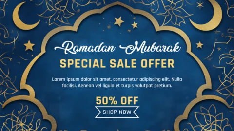 Elegancki szablon sprzedaży ramadan mubarak ze złotymi akcentami