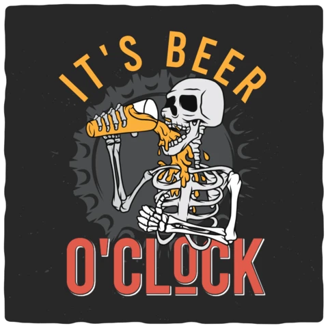 Skeleton Drinking Beer T-shirt Design Template
