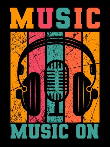 Retro Music Vibes Design Template with Headphones and Microphone