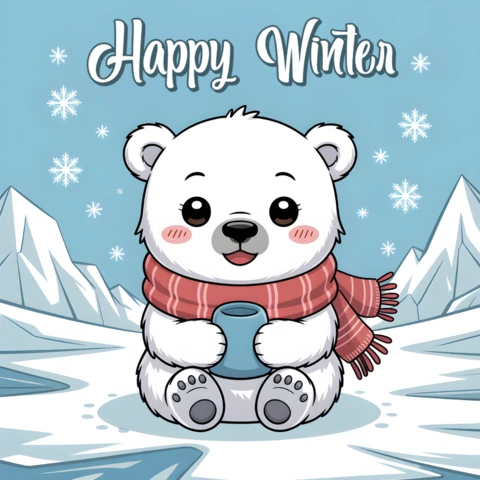 Modelo de design de urso polar feliz para cartões de saudação