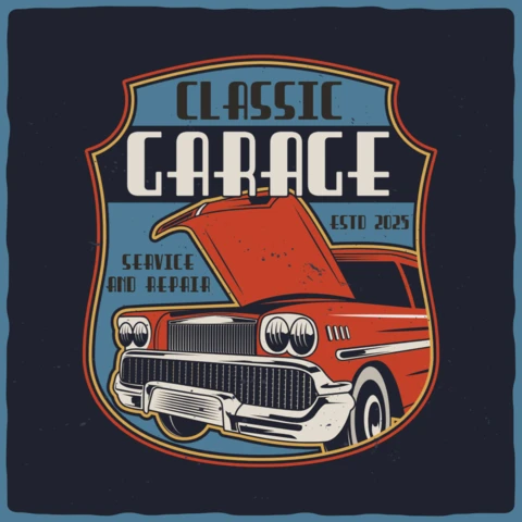 Clasic Car Garrage T-Shirt Design Template