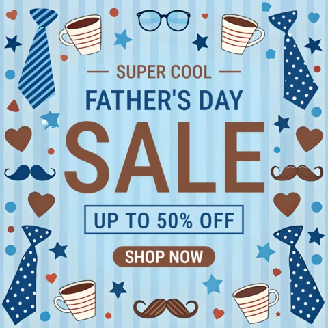 Father's Day Gifts Sale Commercial Template with Childish Illustrations Design