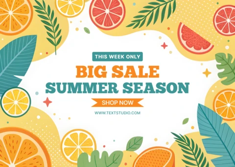 Vibrant Summer Sale Design Template with Citrus Fruits and Tropical Leaves