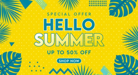 Vibrant Summer Sale Design Template - Hello Summer with Tropical Elements