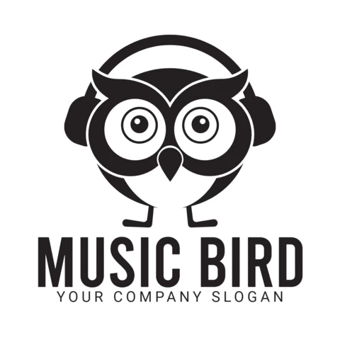 Modèle de conception de logo d'oiseau de jeu de musique de hibou
