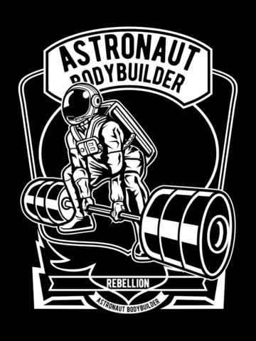 Astronaut bodybuilder karakter t-shirt ontwerpsjabloon
