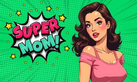 Modèle de carte de fête des mères super maman, style bande dessinée