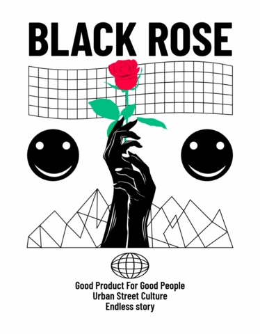 Modèle de design graphique de rose noire pour vêtements de culture urbaine.