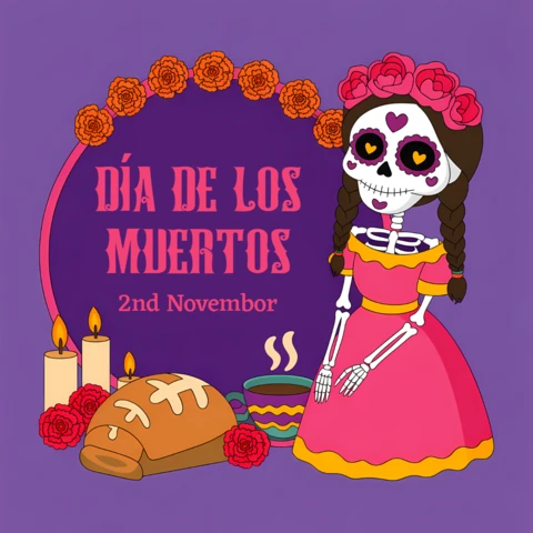 Colorful Día De Los Muertos Design Template for Festive Posters and Merchandise
