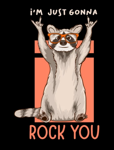 Racoon rockstar, cool animal de dibujos animados con gafas y actitud, cita para diseño de camiseta de streetwear y merch.
