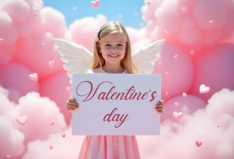 Editable Valentine's Day Text Design Template With Cute Angel