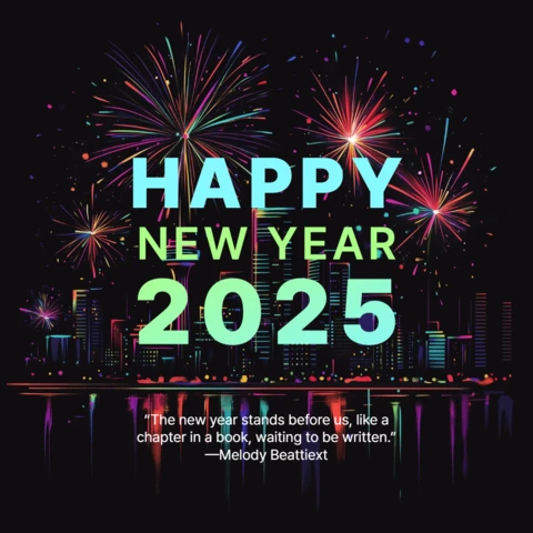 Feux d'artifice colorés, bonne année 2025 modèle de carte