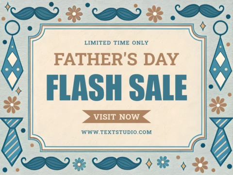 Father's Day Flash Sale Design Template with Mustache and Tie Elements