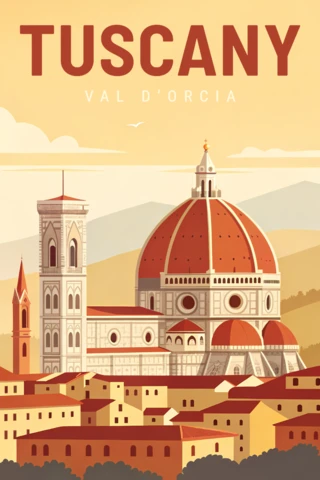 Vintage Tuscany Val D'Orcia Design Template for Travel Posters