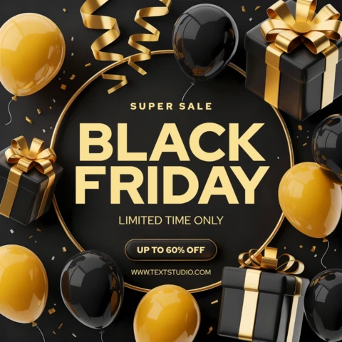 Black Friday Sale Design Template with Balloons and Gift Boxes for Promotional Flyers