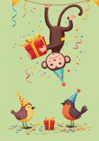 Modello di invito per festa di compleanno con scimmie e uccelli