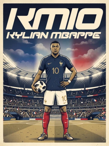 フランス代表チーム キリアン・ムバッペ KM10 ヴィンテージ レトロ サッカー チャンピオン ナンバー10 スタジアム ファンの誇り ポスターデザイン 2026