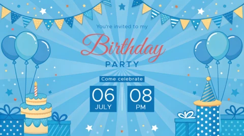 Festive Birthday Party Invitation Template - Playful Blue Design