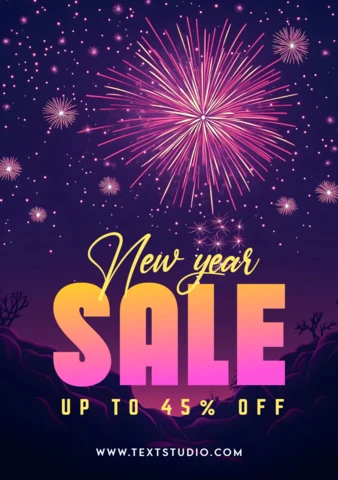 Modèle d'affiche de vente de feux d'artifice roses pour le nouvel an