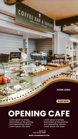 Plantilla de diseño para publicación en la historia de Instagram de la inauguración de una cafetería