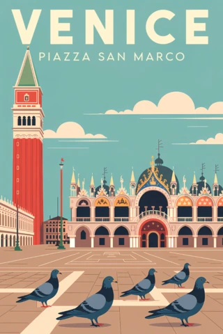 Venice Piazza San Marco Retro Design Template for Travel Posters