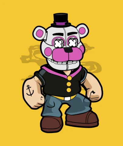 Modelo de design de camiseta de cultura pop com caricatura cômica do Popeye five nights at freddy's