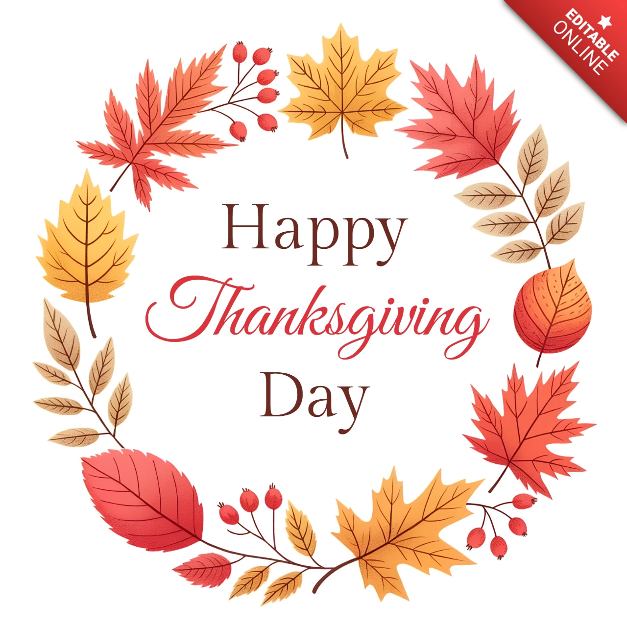 Autumn Leaves Thanksgiving Design Template for Greeting Cards