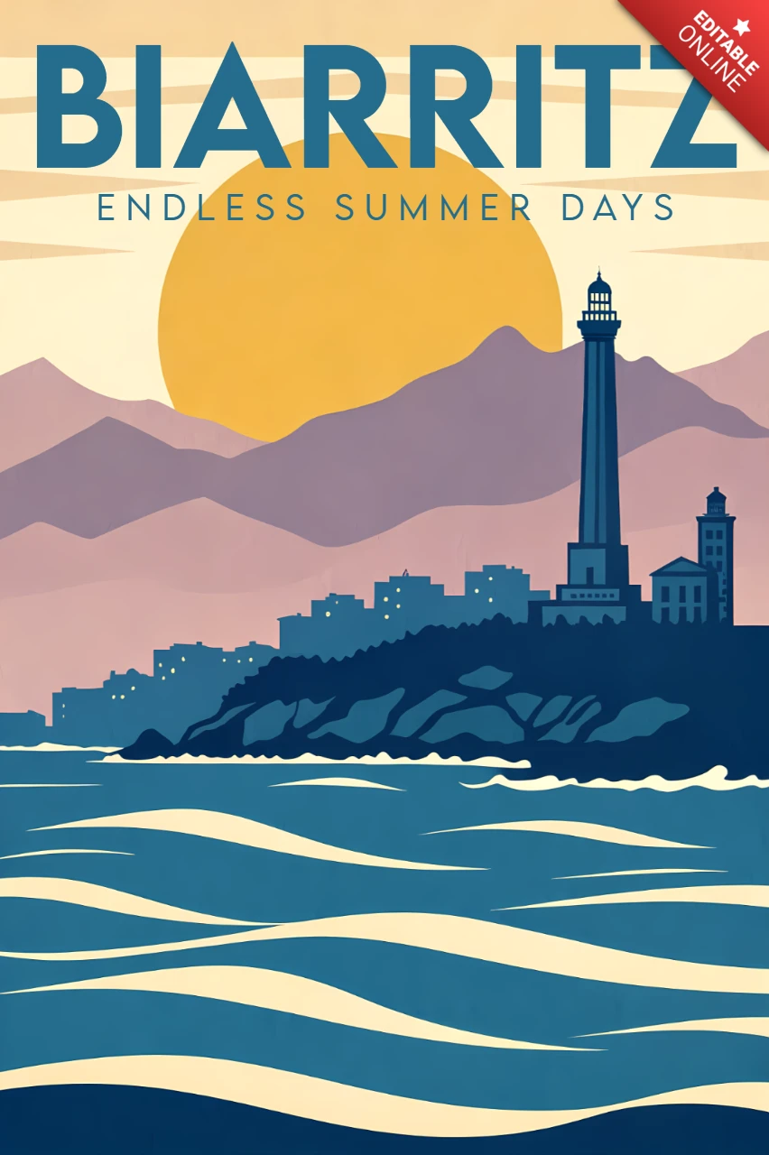 Retro Biarritz Leuchtturm Designvorlage für Sommerreiseplakate
