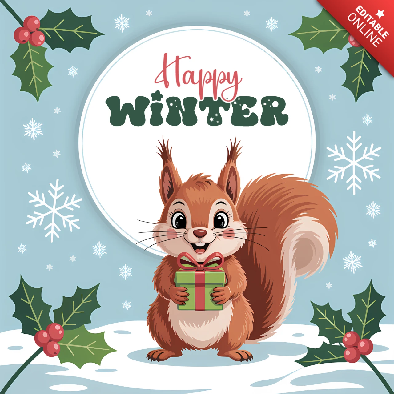 Winter Squirrel Design Template for Holiday Greeting Cards