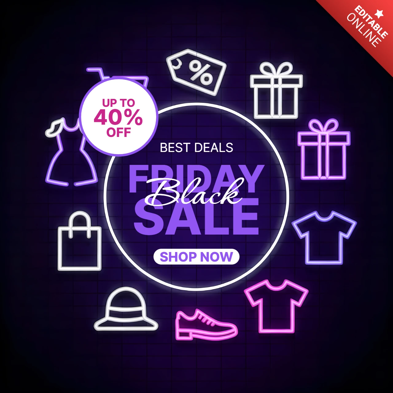 Plantilla de diseño de venta de neón para volante promocional del Black Friday