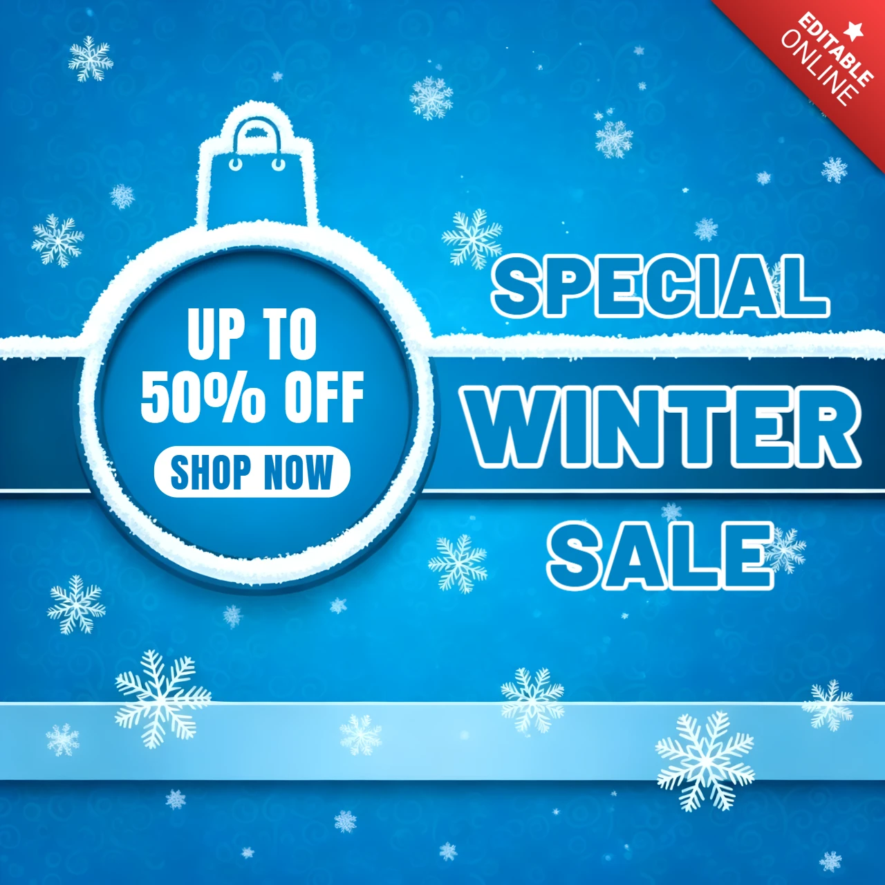 Wintersale-Designvorlage mit Schneeflocken für Werbeflyer