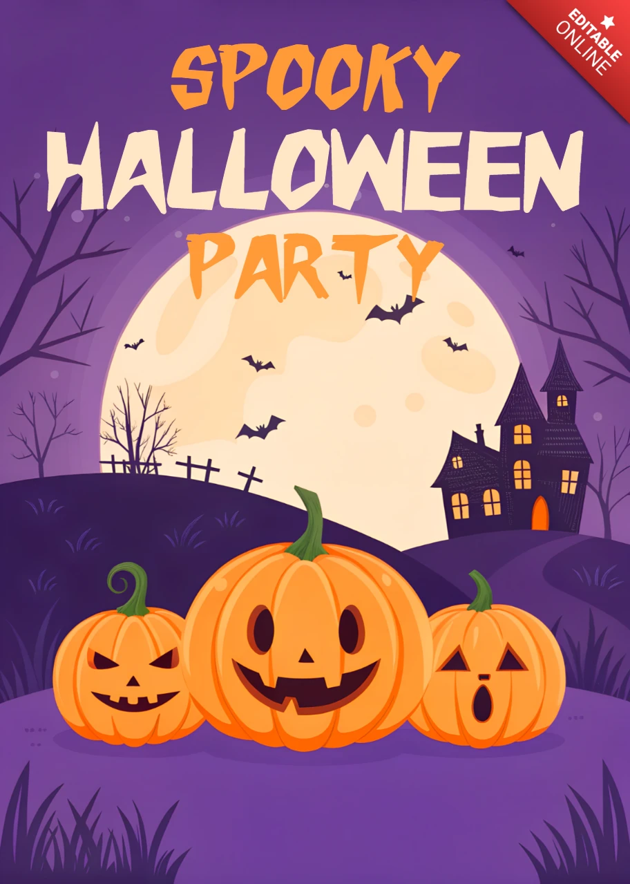 Template de design de festa de Halloween assustadora com gráficos de abóbora para panfletos