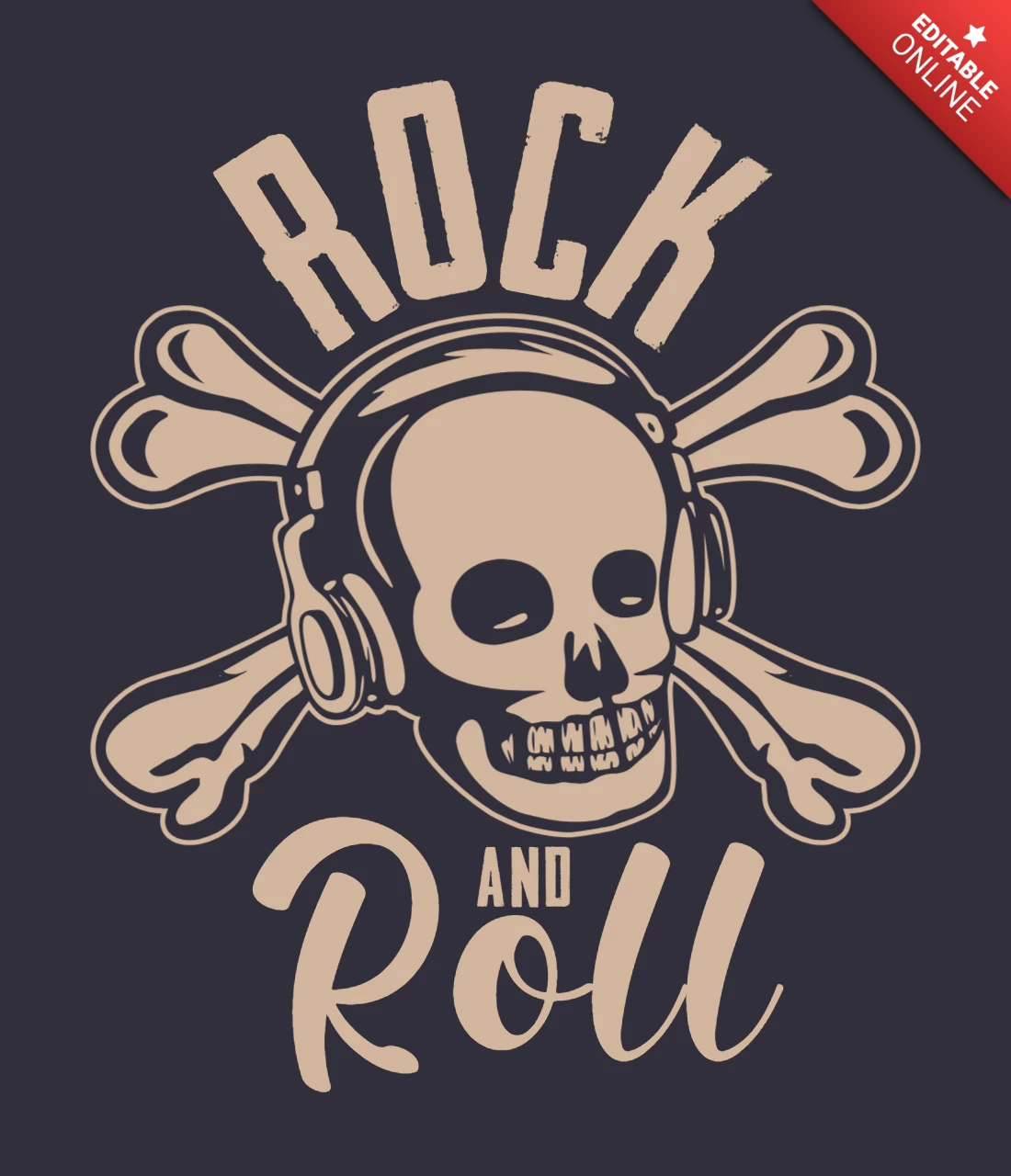Rock Roll With Skull Vintage T-shirt Design Template