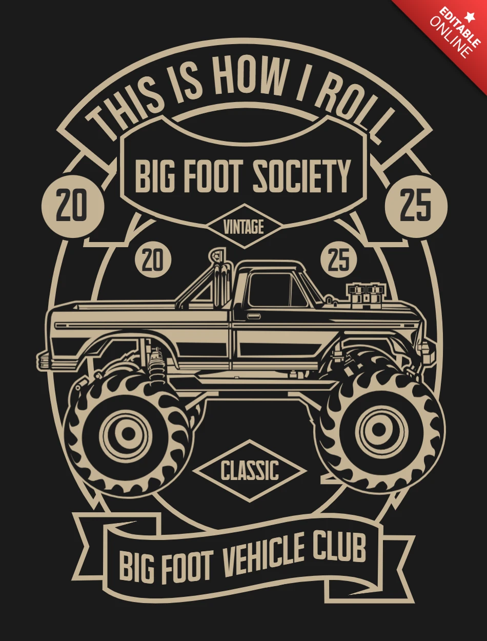 Modelo de design de camiseta do clube de veículos Big Foot