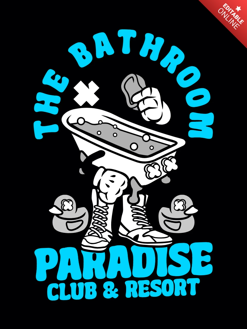 The Bathroom Paradise With Cartoon Character T-shirt Design Template