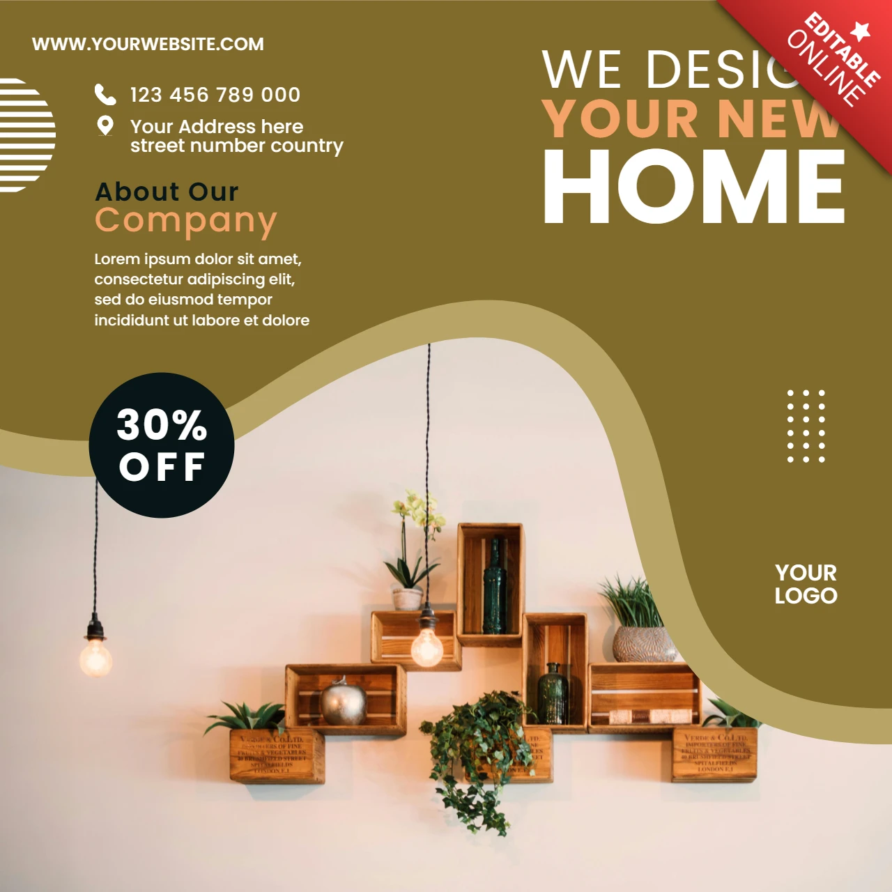 Modèle de design de maison moderne avec étagères décoratives pour flyers promotionnels
