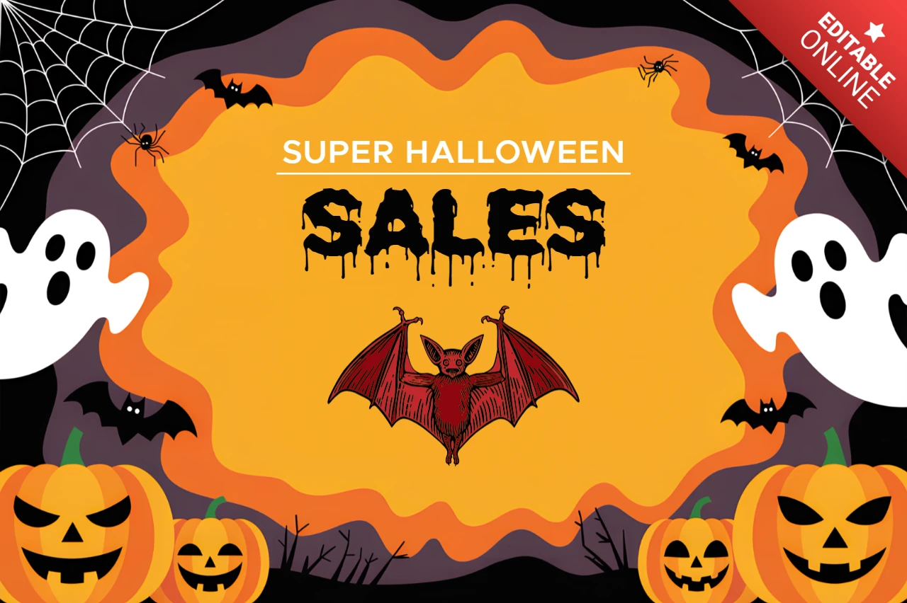 コウモリとカボチャを使ったフライヤー用の不気味なハロウィンセールデザインテンプレート