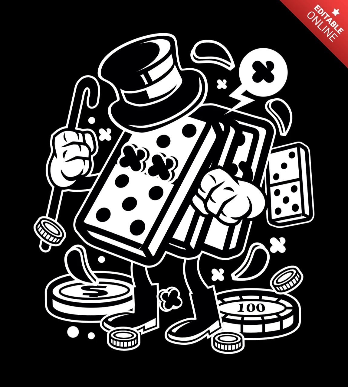 Classic Dominoes Gambler Cartoon Character Design Template