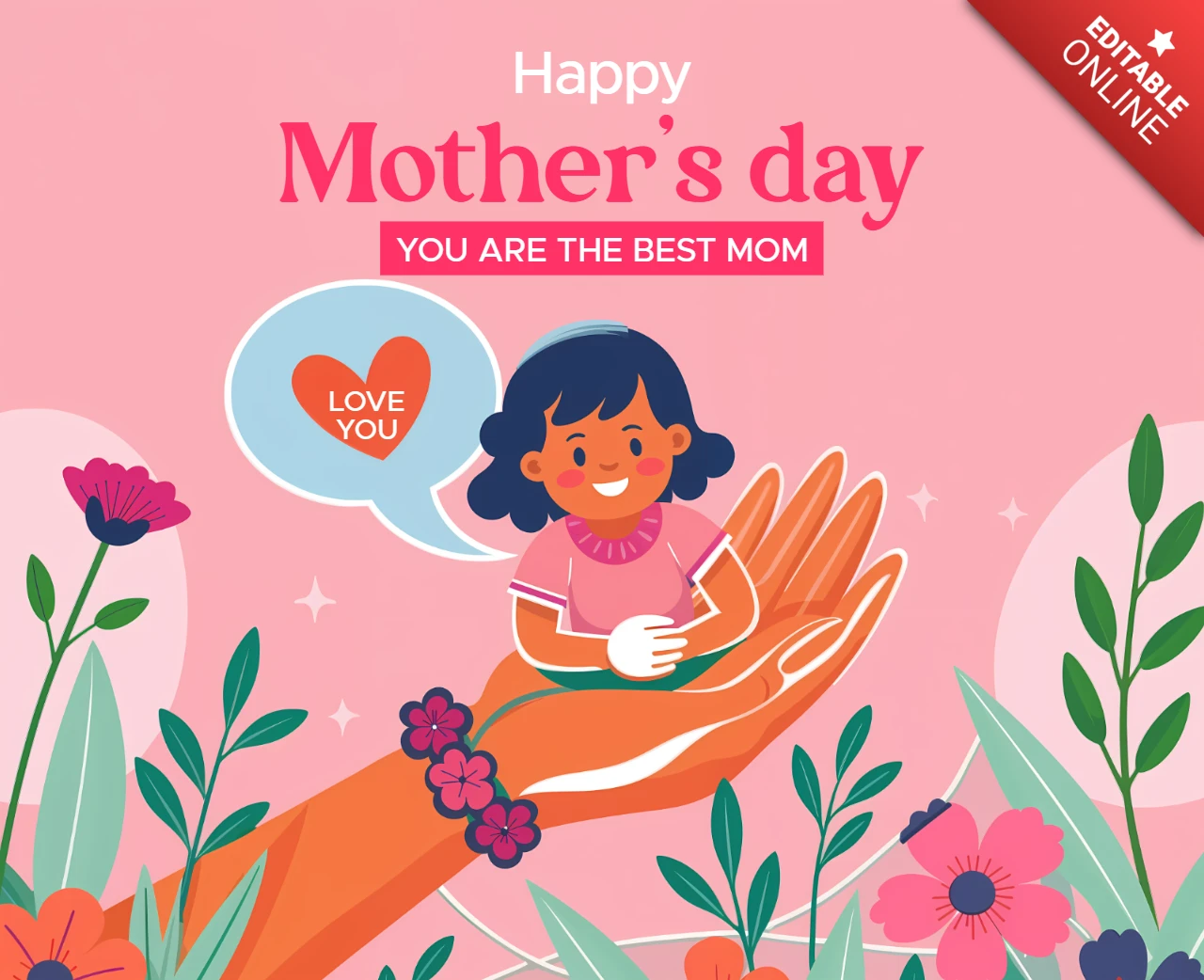 Happy Mother's Day editierbare Vorlage - niedlich und buntes Design für Mütter zu feiern
